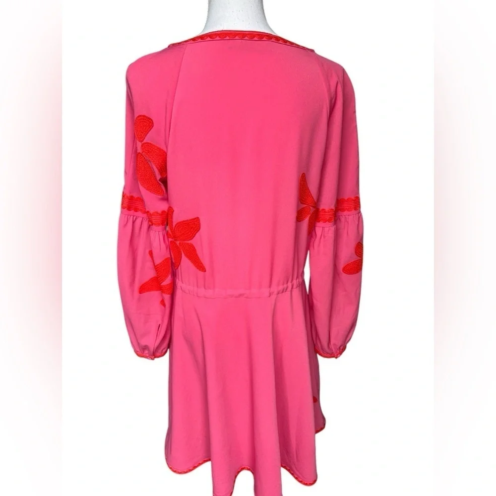 Tory Burch Sadie Tie Waist Embroidered Peasant Dress size 6